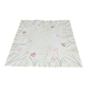 Vintage Linen Bridge Tea Table Tablecloth Flower tulips Design 31”x31.5” READ
